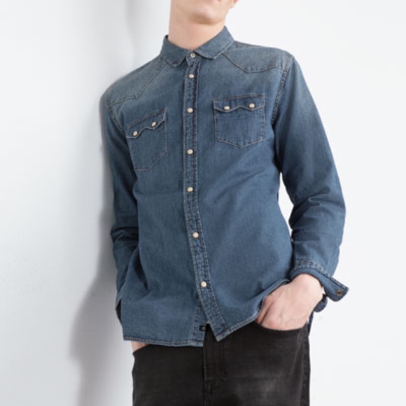 Zara Other - Zara Man Denim Blue Button Down Denim Shirt